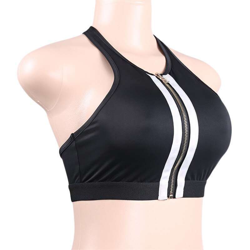 Sexy Black Sports Bra Front Zipper Halter Backless Yoga Vest Fitness Shockproof Push Up Running Gym 4