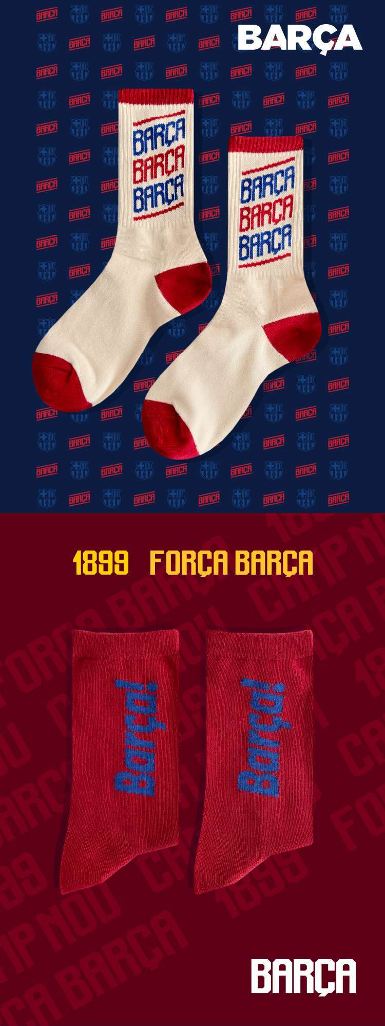 2 Pairs/Set Barça's official High-top Mid-length Cotton Socks