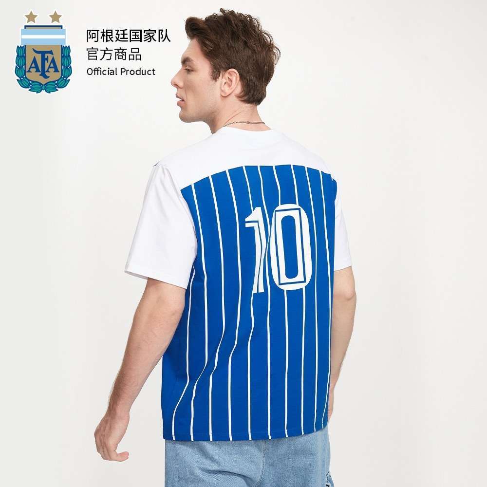 Argentina Team AFA Official Unisex Striped Silk Cotton Jersey T Shirt
