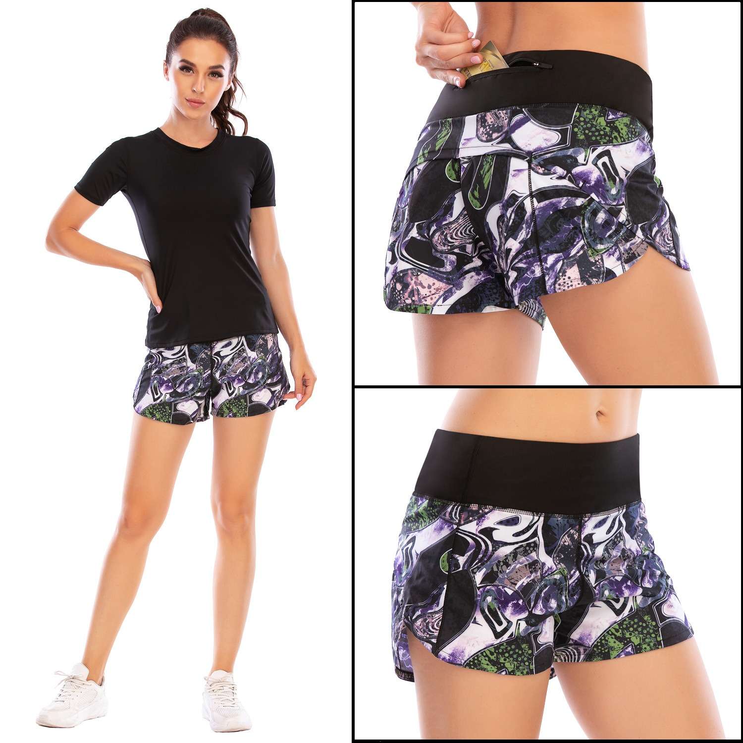 Womens Quick Dry Lining Fitness Yoga Zipper Shorts