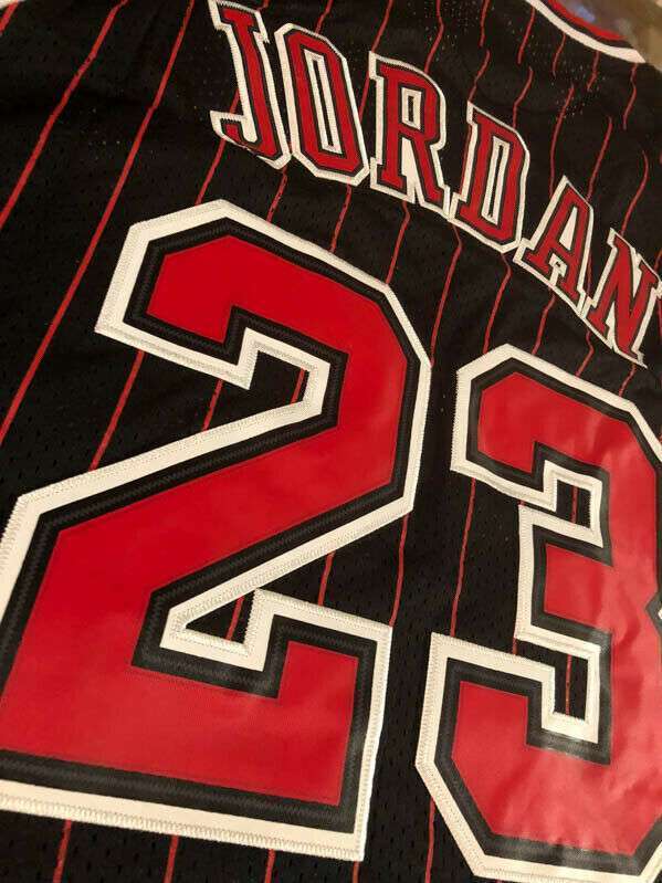 #23 Michael Jordan Black Pinstripe Chicago Bulls Throwback Men's Jersey