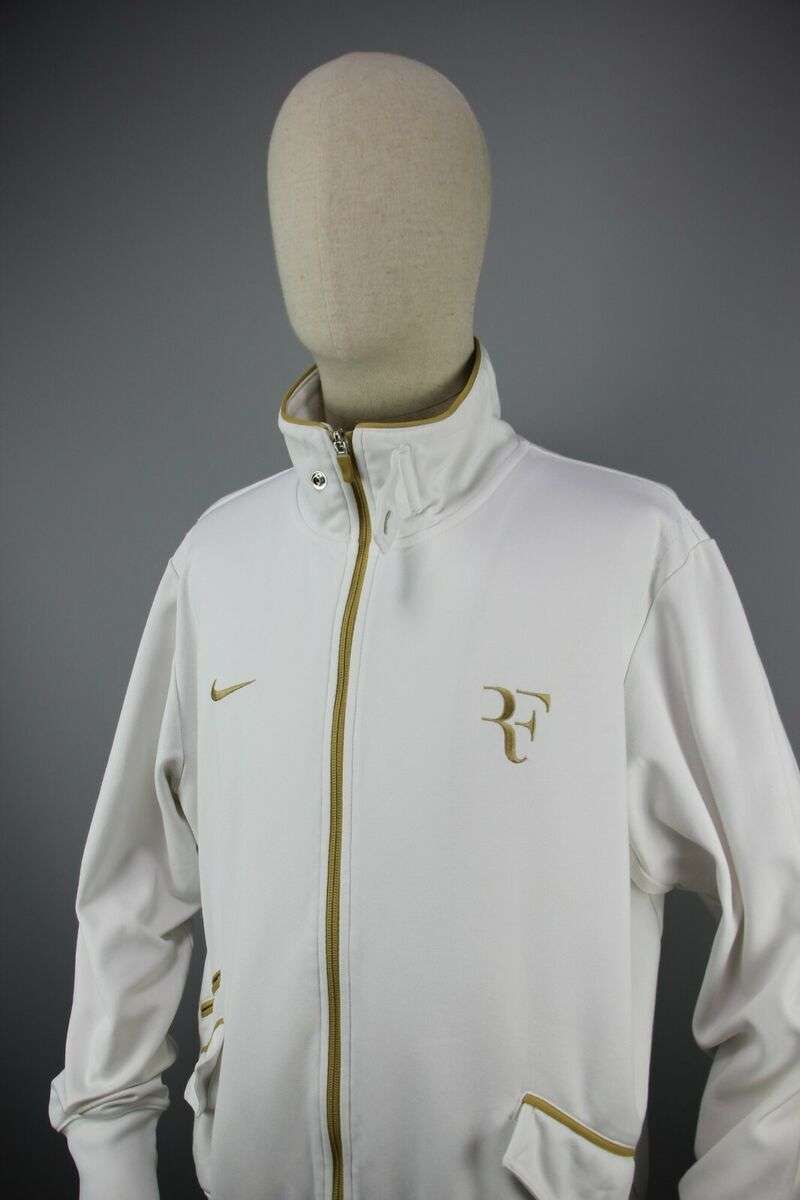 Roger Federer Nike Tennis Victory Track Warm up Wimbledon White Gold Jacket - Size XL