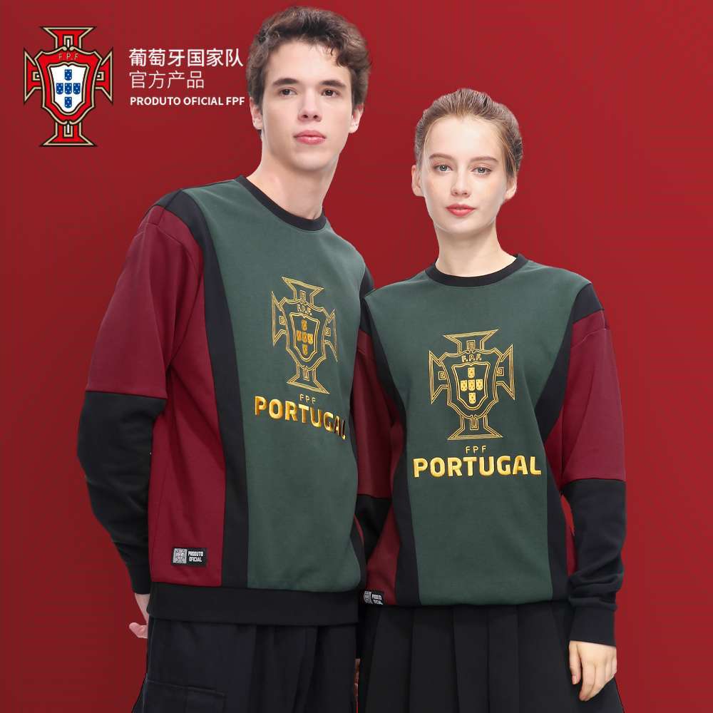 Portugal National Team Official Round Neck Retro Sweater Embroidery Pullover Portugal national team official sweater new round neck contrast color jumper