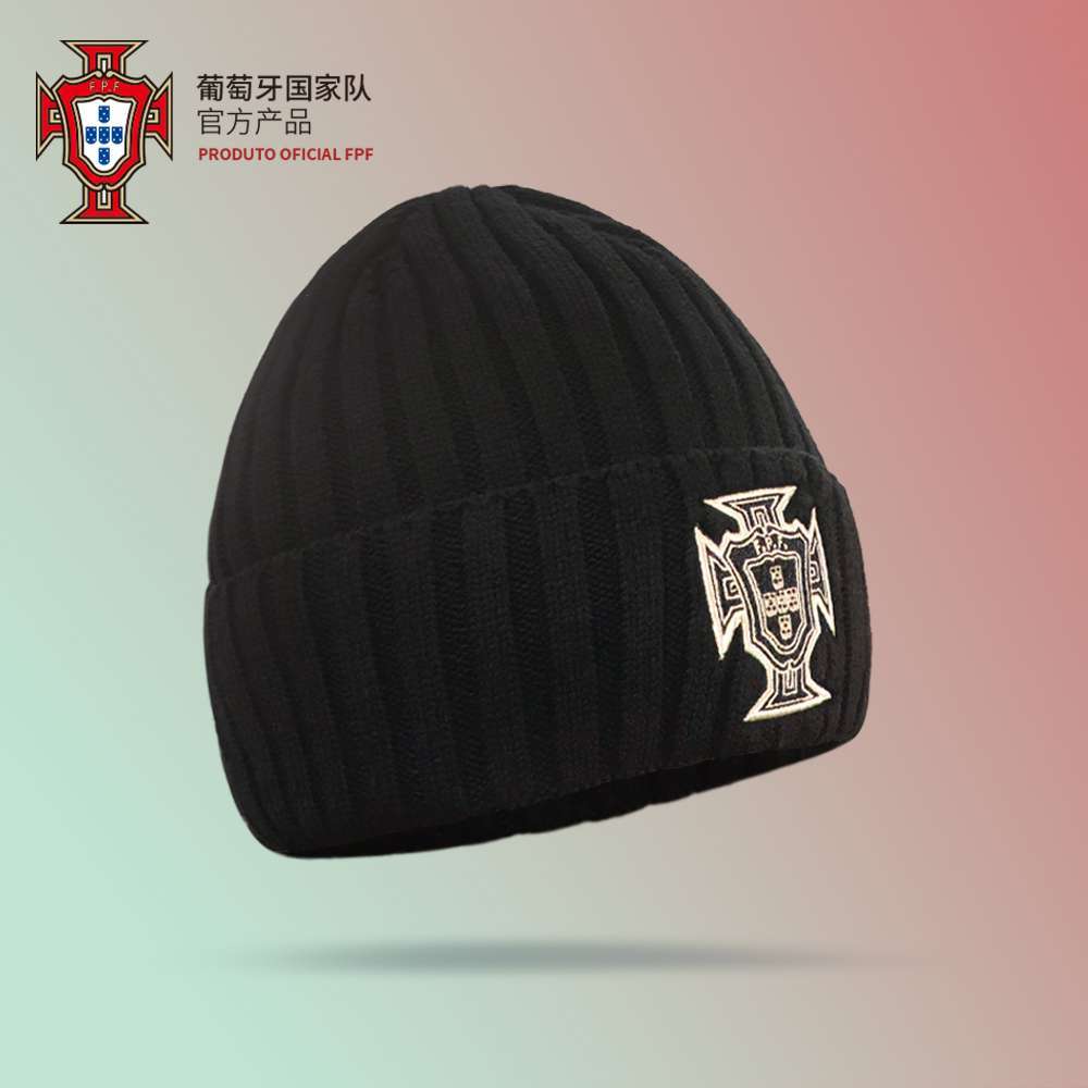 Portugal National Team Official Embroidered Black And Gold Knitted Wool Cap