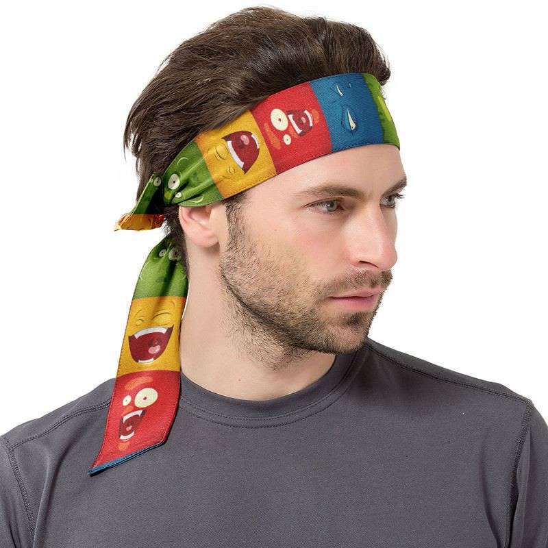 Funny Face Printed Sports Headbands For Men Tennis Fitness Workout Anti Slip Hair Band Outdoor Cycling 2