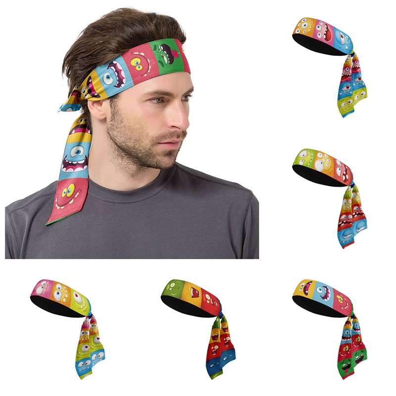 Funny Face Printed Sports Headbands For Men Tennis Fitness Workout Anti Slip Hair Band Outdoor Cycling