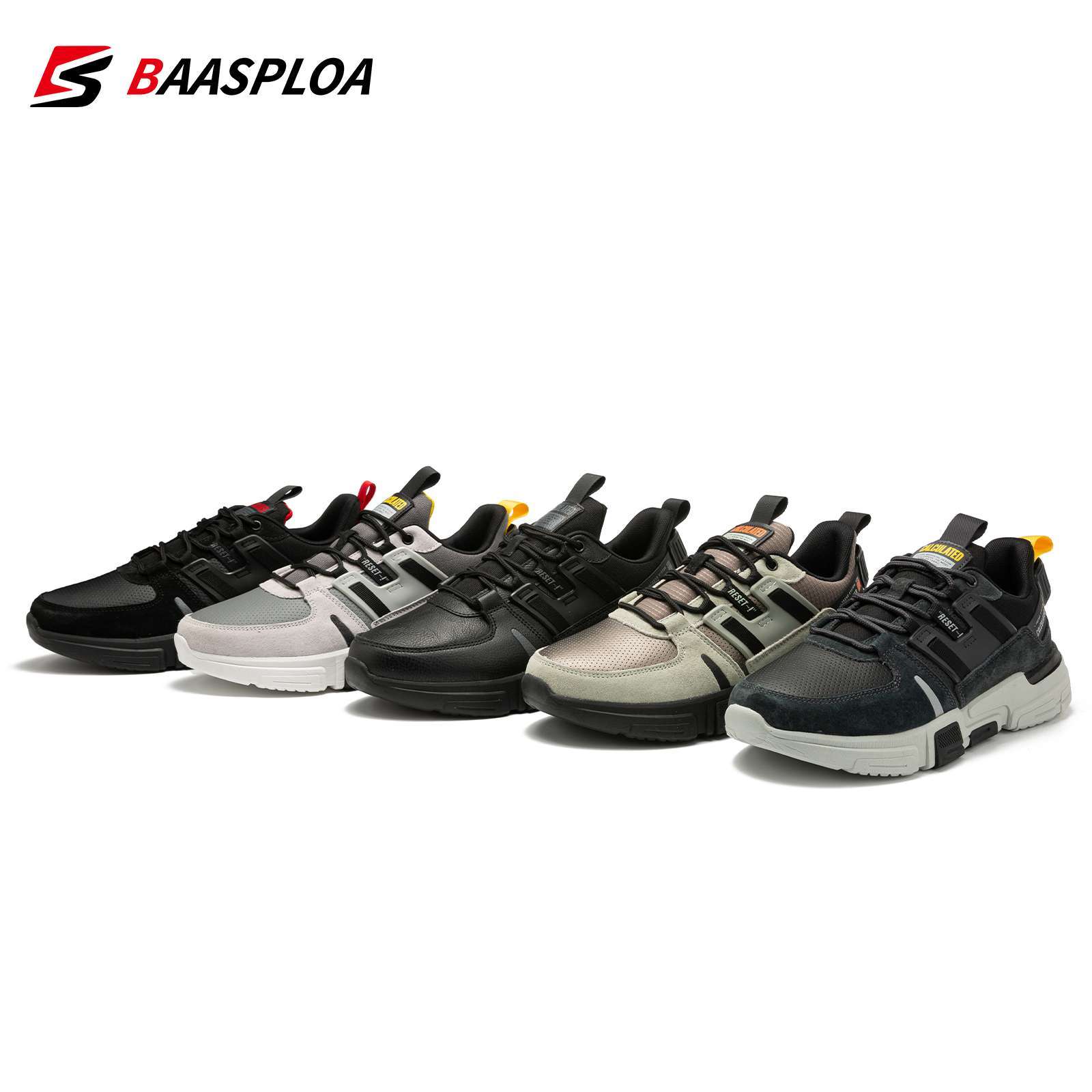 Baasploa Men Sneakers Leather Casual Walking Shoes Non slip Fashion Sneakers Comfortable Male Lace up Tenis 5