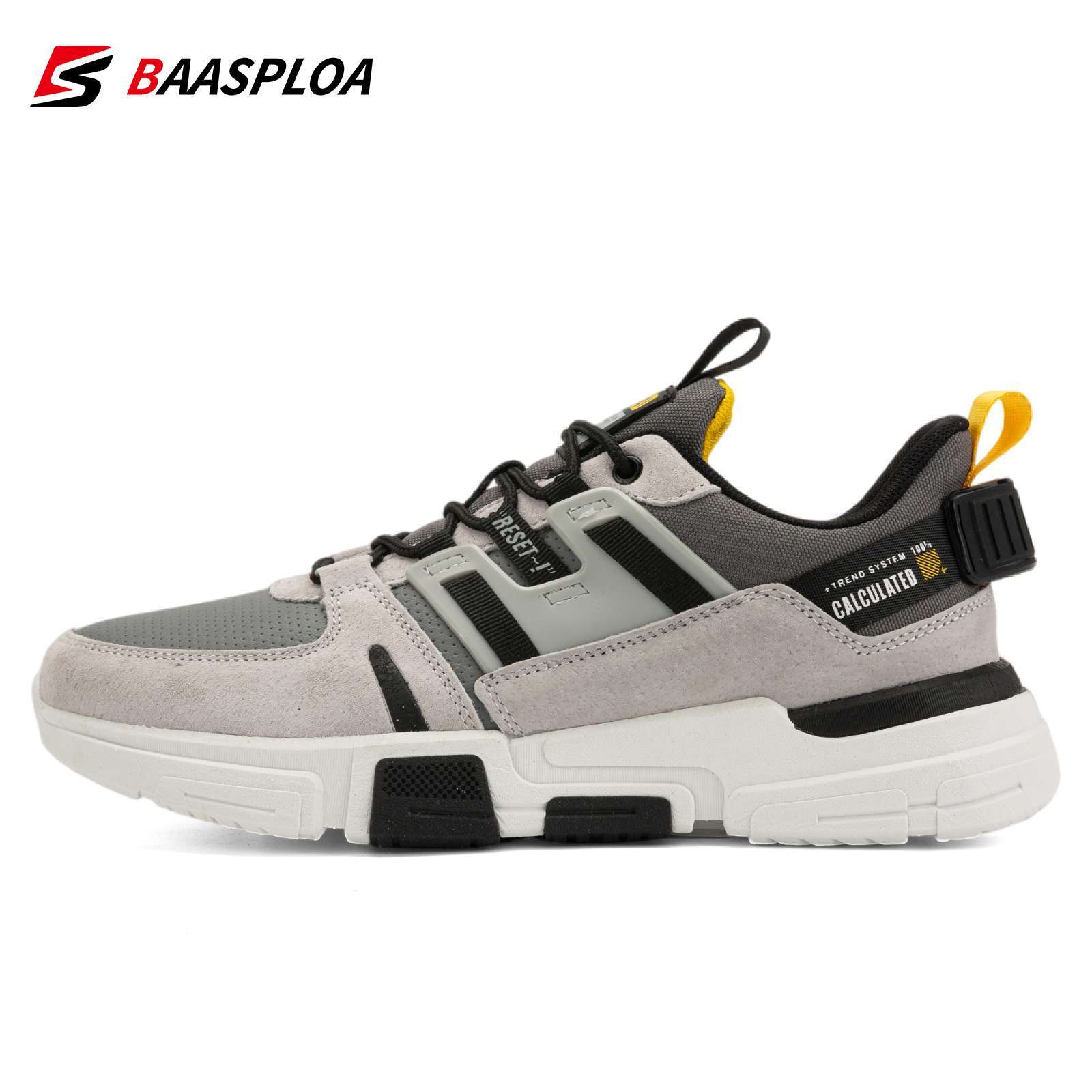 Baasploa Men Sneakers Leather Casual Walking Shoes Non slip Fashion Sneakers Comfortable Male Lace up Tenis