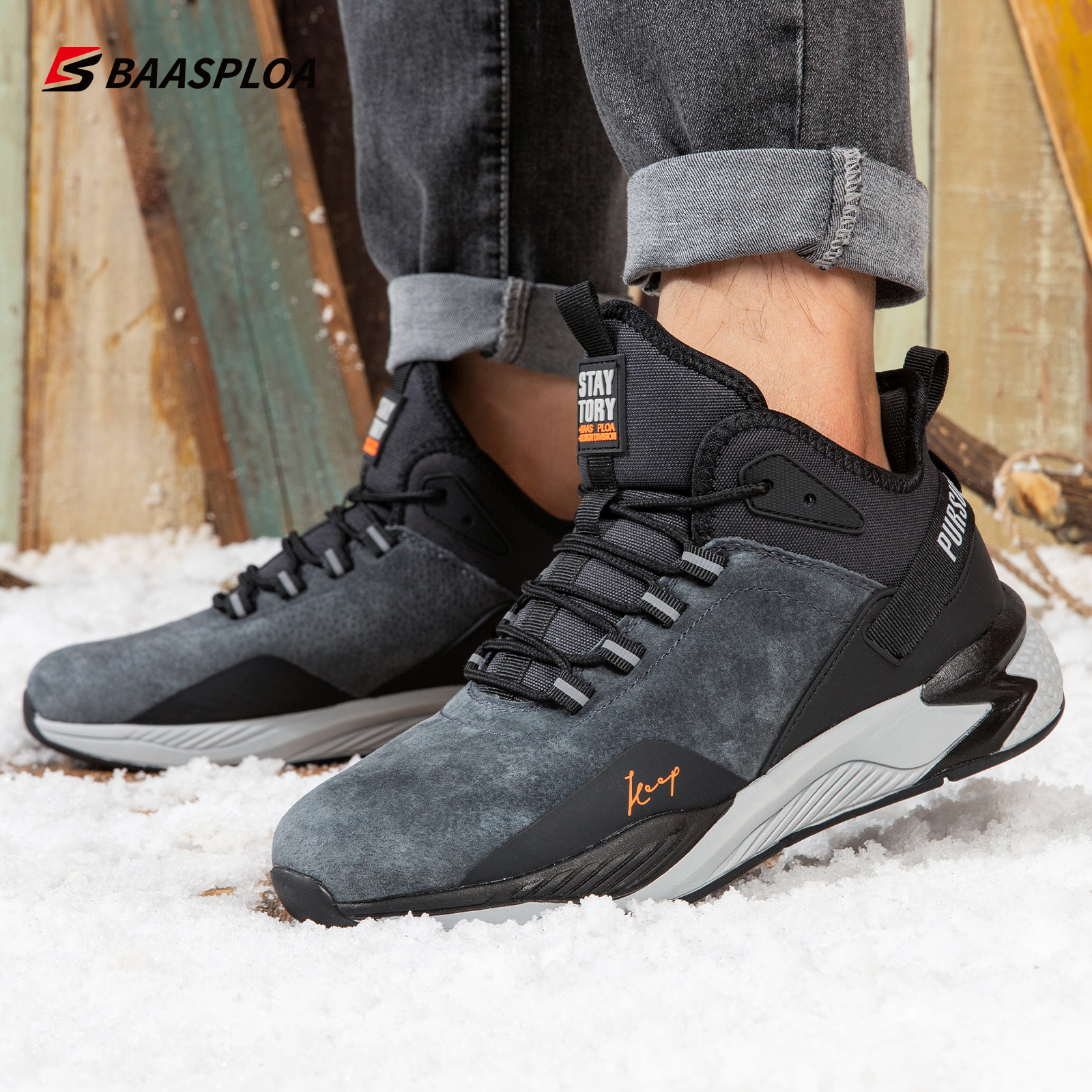 Baasploa New Winter Sneakers for Men Cotton Shoes Waterproof Non slip Casual Running Shoes Fashion Man 2