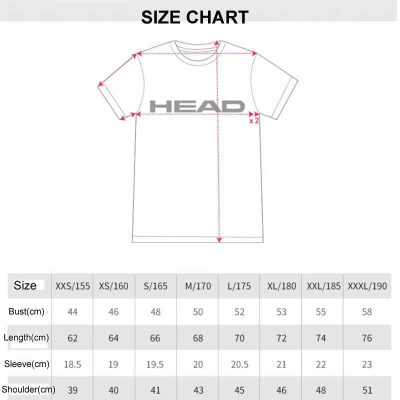 Men Women Unisex HEAD Cotton Spandax Tennis T Shirt Short sleeved O Neck Sport T Shirt 1