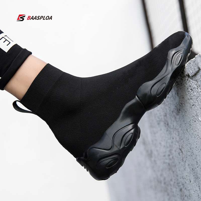Sneakers Women Men Knit Upper Breathable Black Couple Non slip Sock Boots Chunky Shoes High Top 1