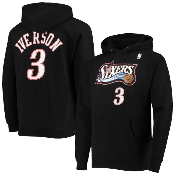 Iverson N3 Philadelphia 76ers Sixers NBA Basketball Black Red Sweatshirt Hoodie