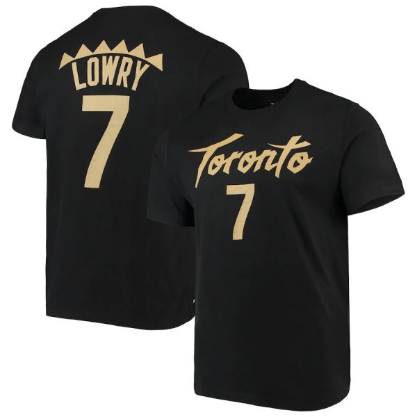 Lowry N7 Toronto Raptors NBA Basketball Black Beige T-Shirt