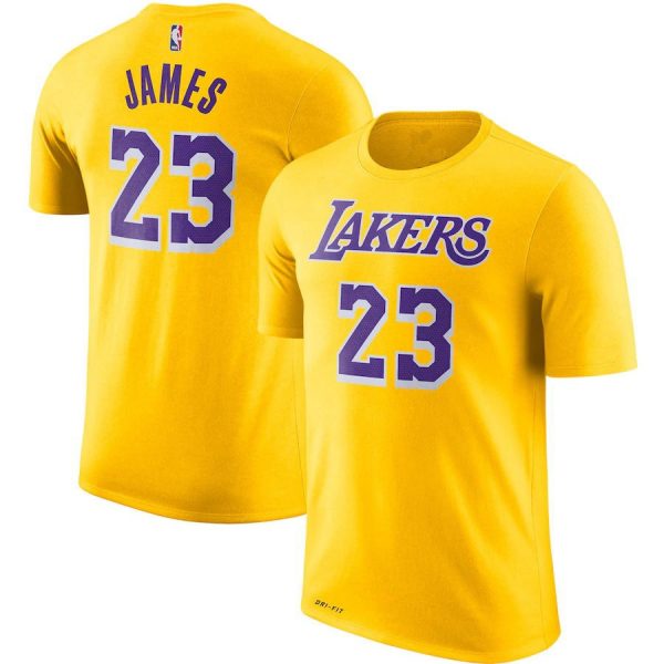 James N23 LA Lakers Basketball Yellow T-Shirt