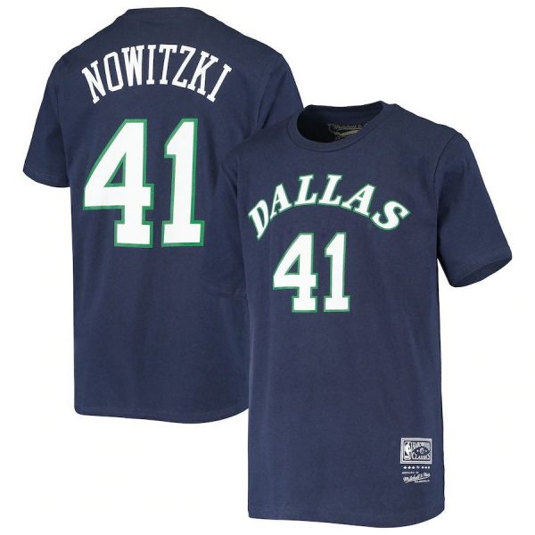 Dirk Nowitzki N41 Dallas Mavericks Basketball NBA Navy T-Shirt