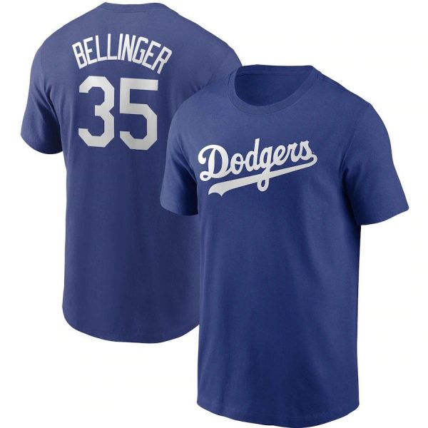 Cody Bellinger 35 Los Angeles Dodgers MLB Baseball Blue White Short Sleeved T-Shirt
