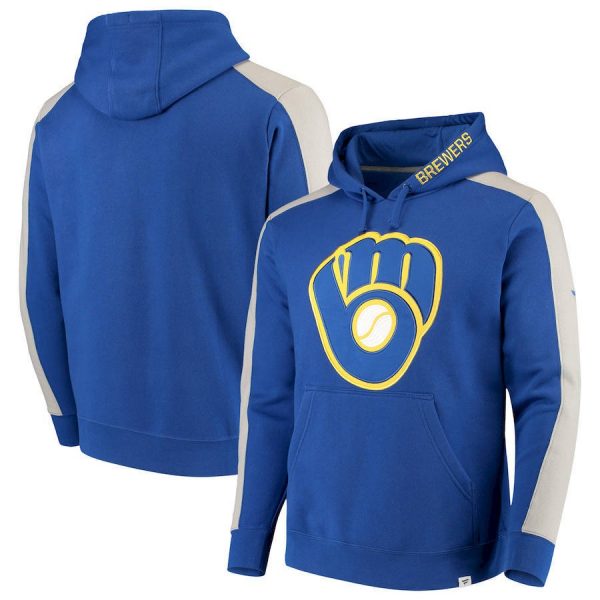 Milwaukee Brewers Round Design Sleeve Striped MLB Baseball Team Blue Grey Sweatshirt Hoodie