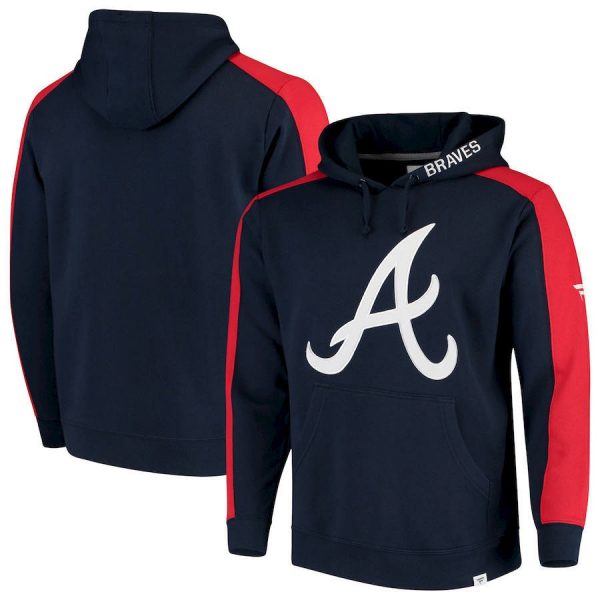 Atlanta Braves Compass Logo Symbol Sleeve Striped MLB Baseball Team Navy Red Sweatshirt Hoodie