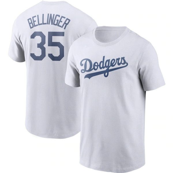 Cody Bellinger 35 Los Angeles Dodgers MLB Baseball White Blue Short Sleeved T-Shirt