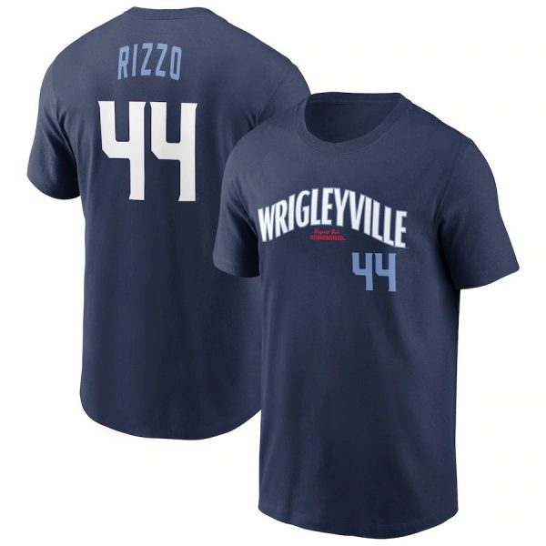 Anthony RIzzo 44 Chicago Cubs Wrigleyville MLB Baseball Navy Short Sleeved T-Shirt