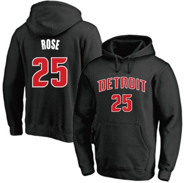Derrick Rose N25 Detroit Pistons NBA Basketball Black Red Sweatshirt Hoodie