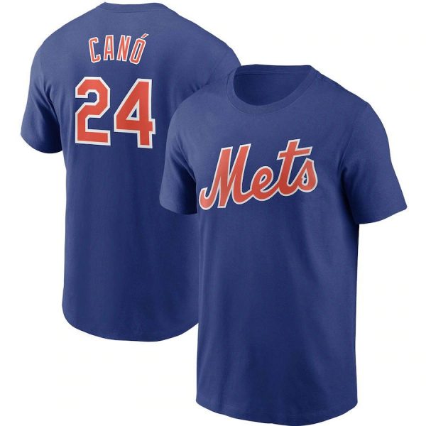 Robinson Cano 24 New York Mets MLB Baseball Blue Orange Short Sleeved T-Shirt