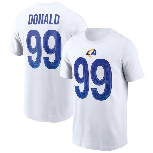 Aaron Donald 99 Los Angeles Rams NFL Team White Blue Short Sleeve T-Shirt