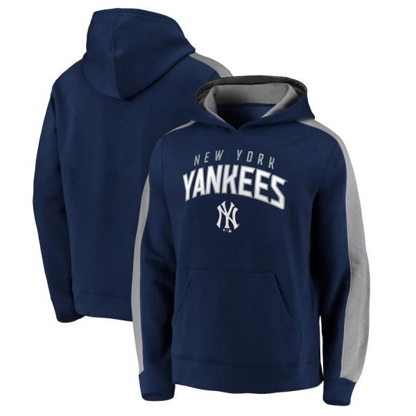 New York Yankees Sleeve Striped MLB Baseball Team Blue Grey Sweatshirt Hoodie