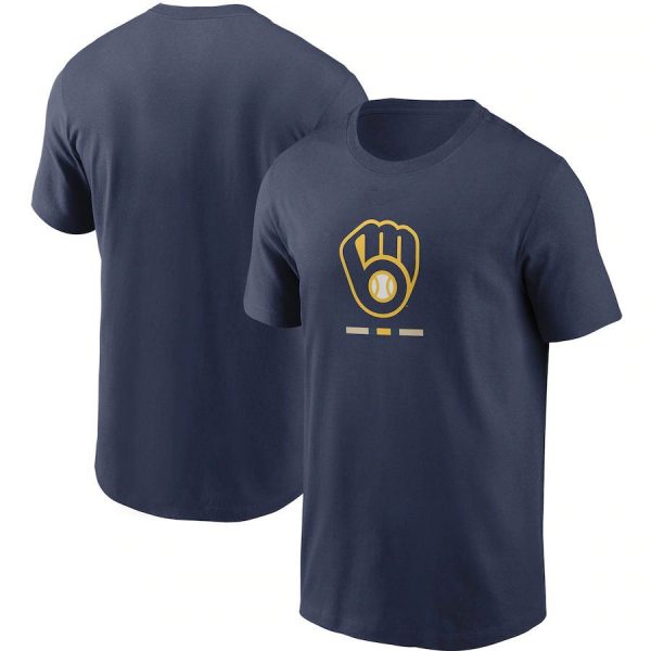 Milwaukee Brewers Glove Logo Design MLB Baseball Team Navy Short Sleeved T-Shirt