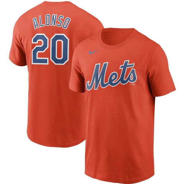 Pete Alonso 20 New York Mets MLB Baseball Orange Blue Short Sleeved T-Shirt