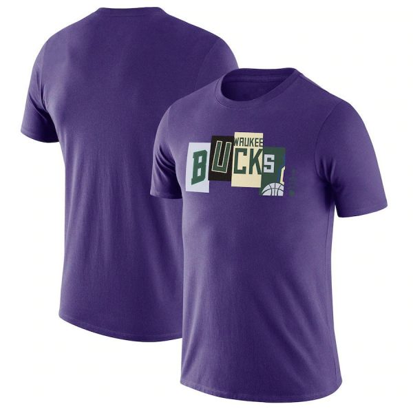 Milwaukee Bucks NBA Letter Blocks Design Purple Short Sleeve T-Shirt