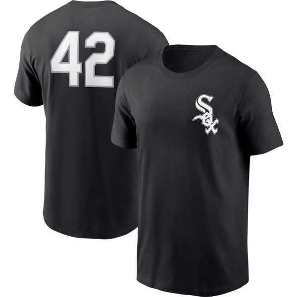 Jackie Robinson 42 Chicago White Sox MLB Baseball Black White Short Sleeved T-Shirt