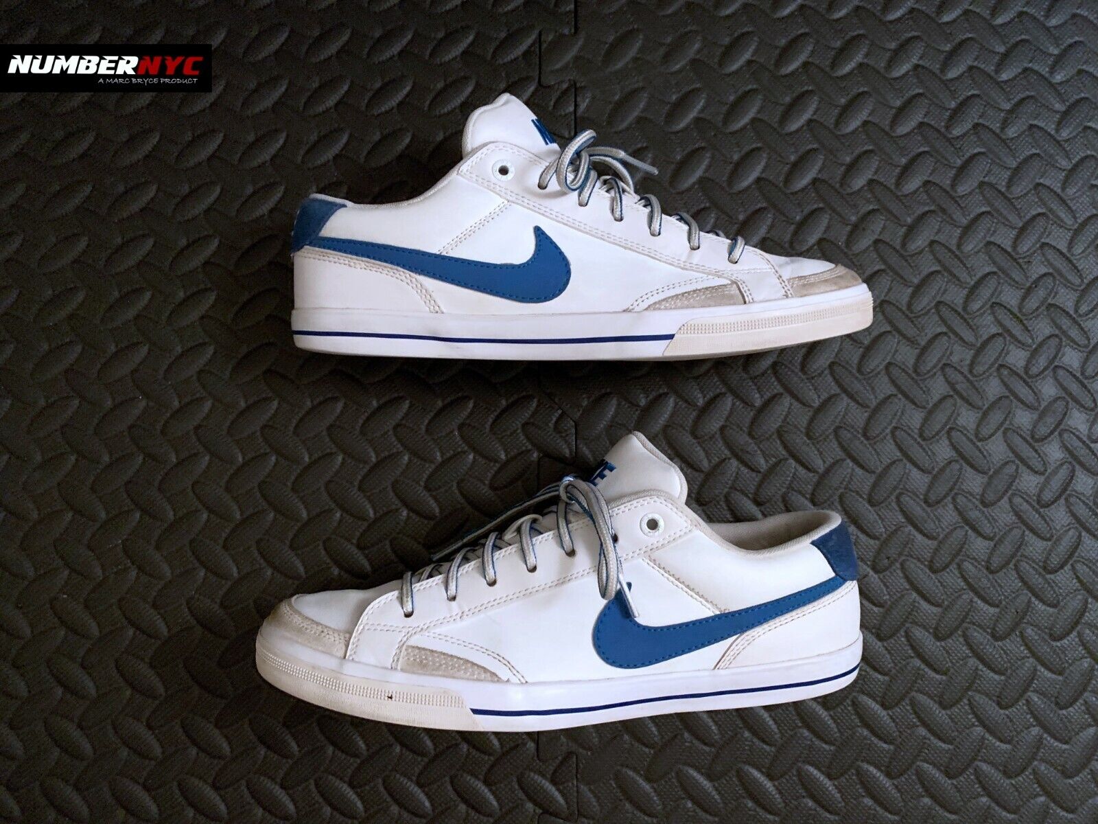 Nike Capri White Blue Leather Sneakers Court Low Tennis Shoes Women Size 8.5