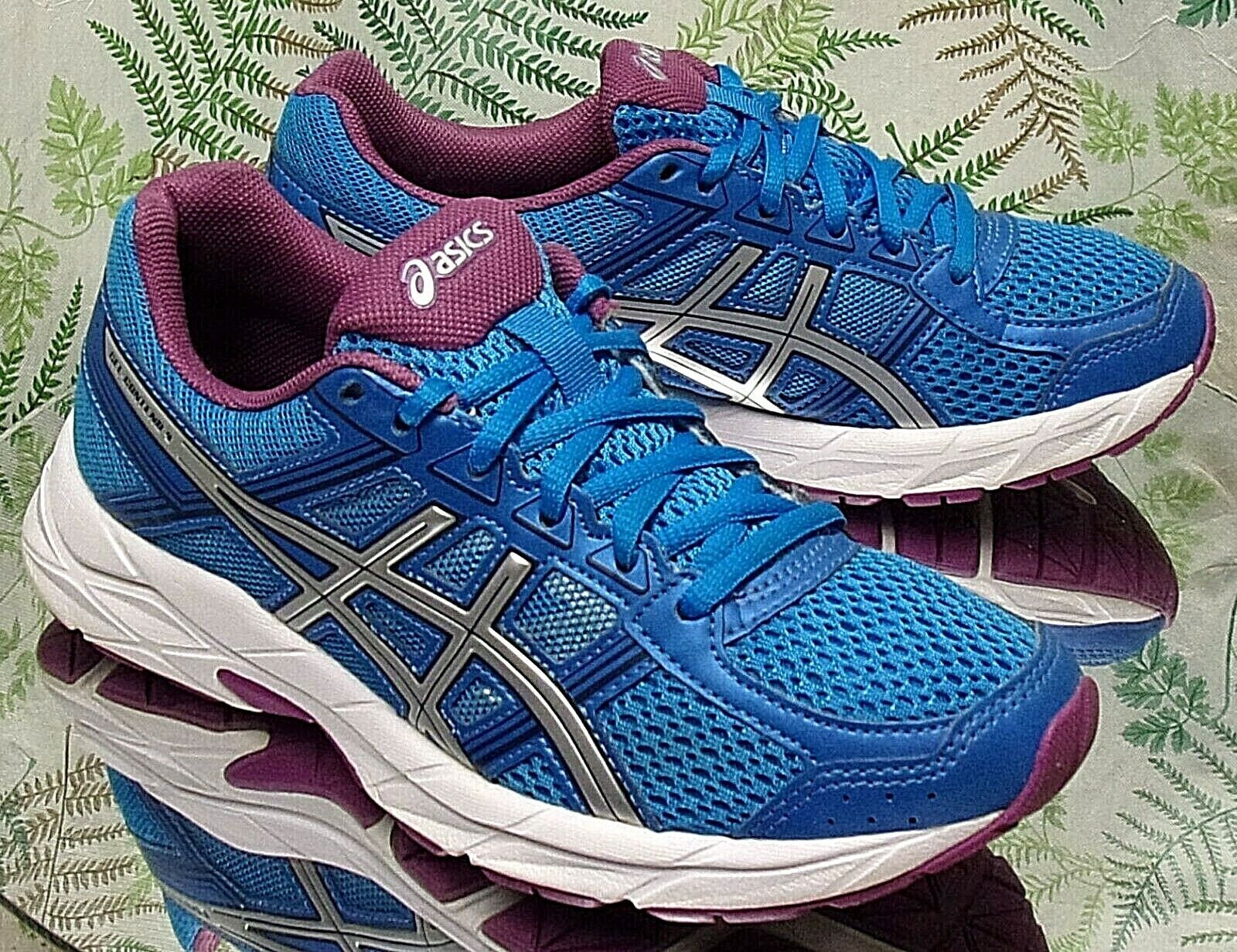 ASICS CONTEND 4 BLUE SILVER SNEAKERS WALKING RUNNING COMFORT SHOES WOMENS SZ 6
