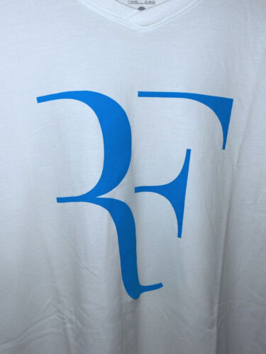 ROGER FEDERER MEN'S TENNIS SHIRT T-SHIRT White Blue Large USED COTTON