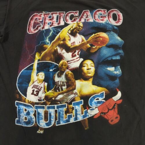 Vtg 90's Chicago Bulls Michael Jordan T-shirt Black Single Stitch Dual Sided