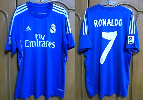 #7 Ronalldo REAL MADRID 2013/2014 AWAY FOOTBALL BLUE SHIRT JERSEY EMIRATES