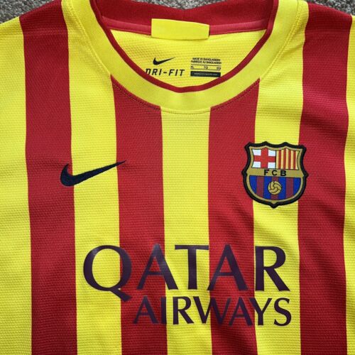 Youth Nike FC Barcelona Football Yellow Red Striped Short Sleeve Jersey XL