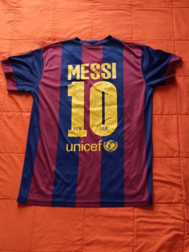 FCB Barcelona Messi Number 10 Soccer Jersey Size Medium Qatar Airways. Detaills