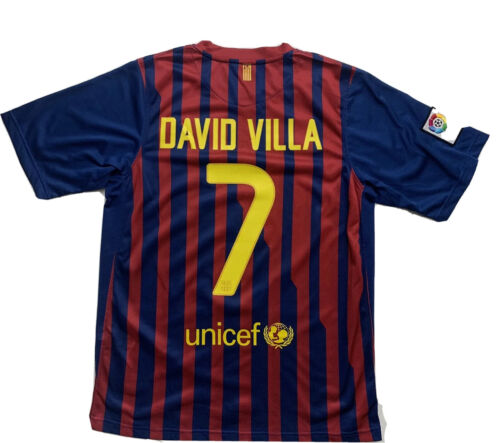 David Villa #7 Nike FCB Barcelona Soccer Jersey Qatar Foundation Men's Sz Small