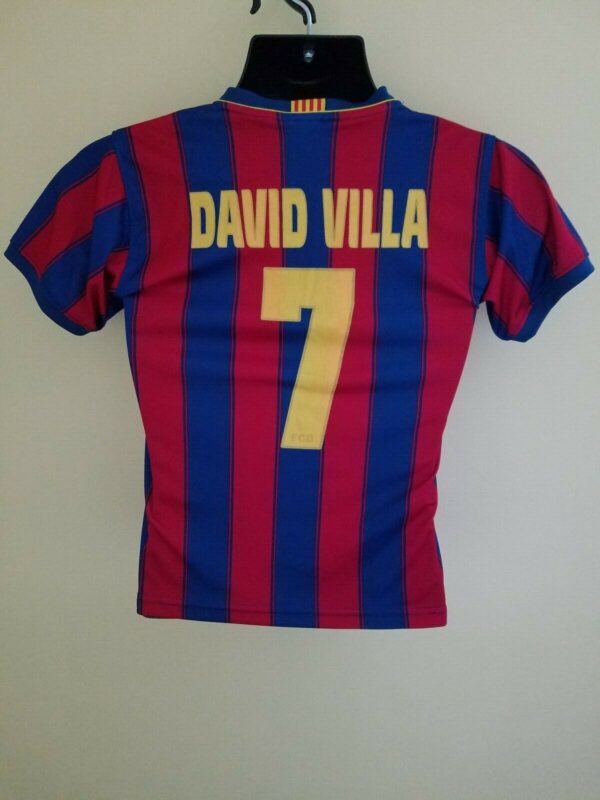 2009-11 FC Barcelona David VILLA Away La Liga Soccer Jersey Used Boys Sz 8 FCB