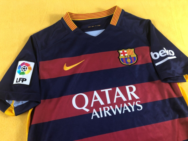 NICE Nike Dri Fit FC Barcelona Jersey Kit Qatar Foundation 2015 Youth Boys L